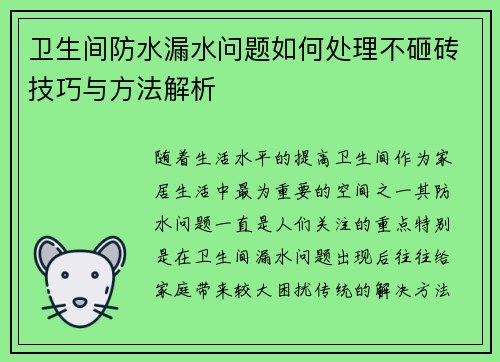 卫生间防水漏水问题如何处理不砸砖技巧与方法解析